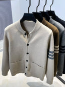 Men’s Premium Knitted Cardigan Long Sleeve Baseball Collar Casual Sweater-17