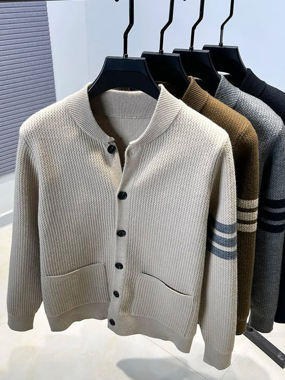 Men’s Premium Knitted Cardigan Long Sleeve Baseball Collar Casual Sweater