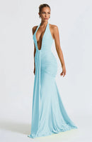 Sexy Maxi Dress Deep V-Neck Ruched Backless Elegant for Women