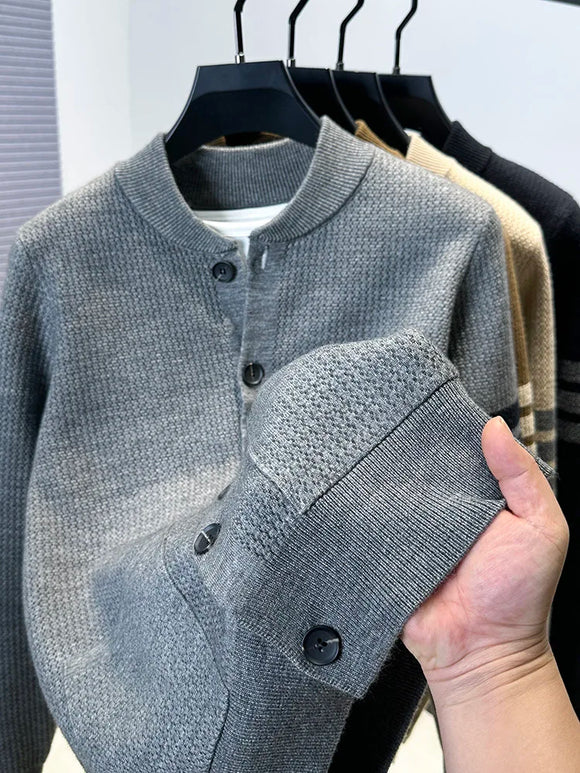 Men’s Premium Knitted Cardigan Long Sleeve Baseball Collar Casual Sweater