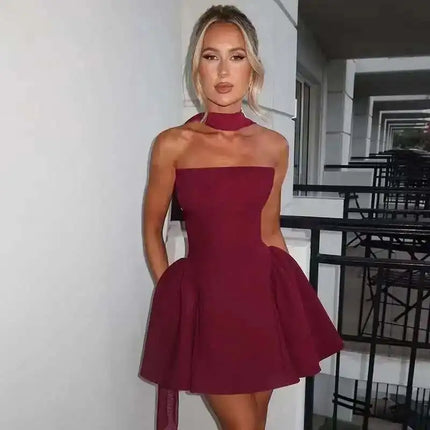 Women's Mini Dress Pleated A-Line Backless Sleeveless Sexy Elegant Gown