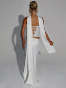 Women's Sexy Dress Sequin Set Crop Top Long Satin Skirt Elegant