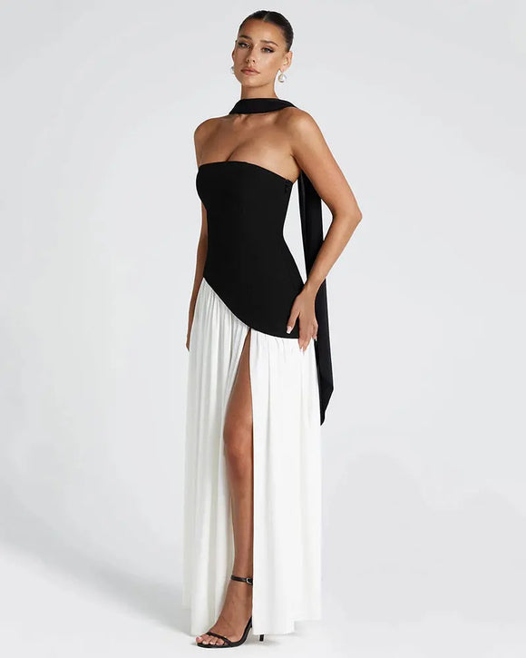 Women's Sexy Maxi Dress Elegant Strapless Backless High Slit Evening Gown
