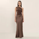Women's Sexy Maxi Dress Elegant Satin One Shoulder Backless Bodycon