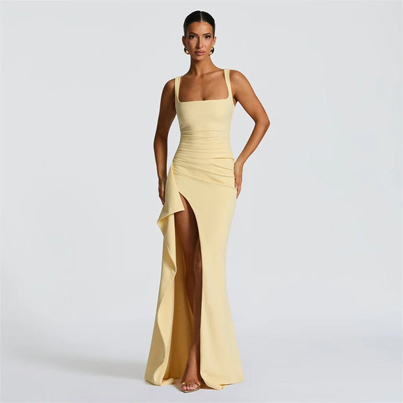Women's Long Dress Sexy Elegant Spaghetti Straps Backless Split