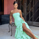 Women's Sexy Maxi Dress Elegant Ruffles Sleeveless Backless Bodycon