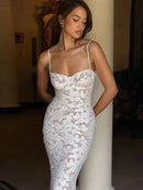 Elegant Midi Dress Sexy Lace Sleeveless for Women Evening Gown