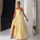 Robe longue sexy pour femme corset bouffante élégante plissée fendue soirée-4