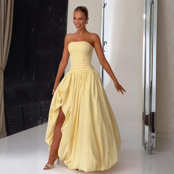 Robe longue sexy pour femme corset bouffante élégante plissée fendue soirée