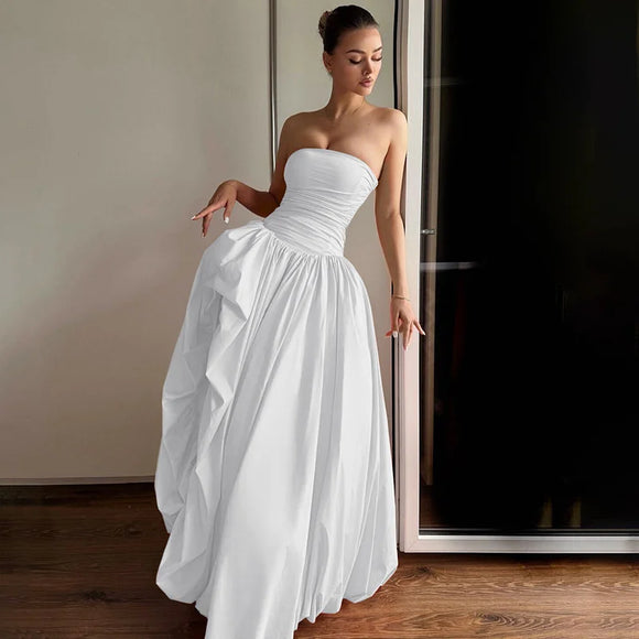 Vestido largo sexy con corsé abullonado elegante plisado y abertura