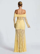 Women's Sexy Maxi Dress Elegant Pleated Lace Patchwork Evening Party