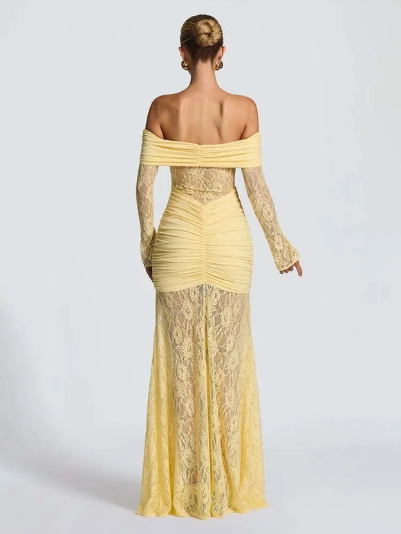 Women's Sexy Maxi Dress Elegant Pleated Lace Patchwork Evening Party