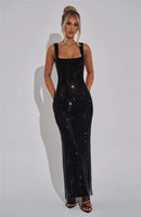 Women's Sexy Long Dress Backless Sequin Sleeveless Elegant Gown