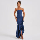 Women's Sexy Maxi Dress Elegant Ruffles Sleeveless Backless Bodycon