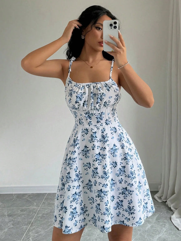 Vestido corto de verano para mujer con tirantes finos estampado floral elegante