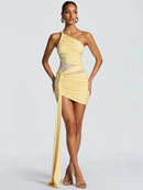 Women's Short Dress Off Shoulder Backless Elegant Ruched Mesh