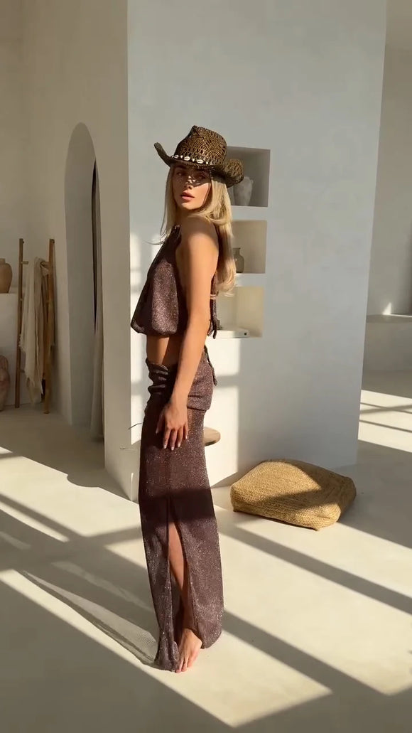 Sexy Knit Sets Backless Wrap Lace-Up Top Chic Elegant Cover-Ups For Women