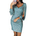 Women's Sexy Mini Dress Silver Sequin V Neck Long Sleeve Slim Fit