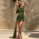 Women's Short Dress Off Shoulder Backless Elegant Ruched Mesh