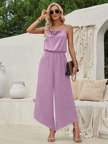 Women's Jumpsuit Suspender Wide Leg Waist Closing Solid Color