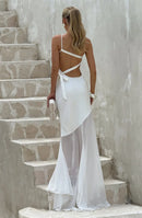 Robe longue sexy pour femme asymétrique dos nu élégante sans manches-22