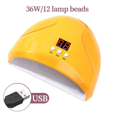 Buy yellow USB Nail Phototherapy Lamp 36W – 12 UV LEDs Gel Nail Curing Machine Infrared