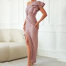 Sexy Dress Bodycon Elegant Asymmetrical Collar & Side Slit Evening Wear