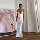 Women's Sexy Long  Dress Satin Elegant Backless Bodycon Fishbone-17