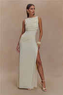 Women's Sexy Long Dress Elegant Ruched Backless Bodycon with High Slit