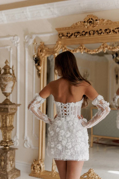 Jade Custom Made Short Wedding Dress Beaded & Floral with Sleeves