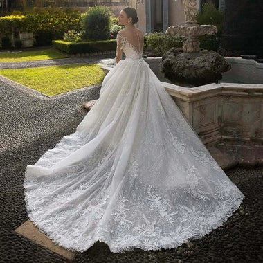 Women’s Mermaid Wedding Dress Elegant Luxury Long Sleeve Tulle Backless Gown