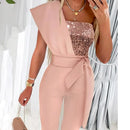 Women’s Jumpsuit Wedding Guest Elegant Sequins One Shoulder Bodycon-4