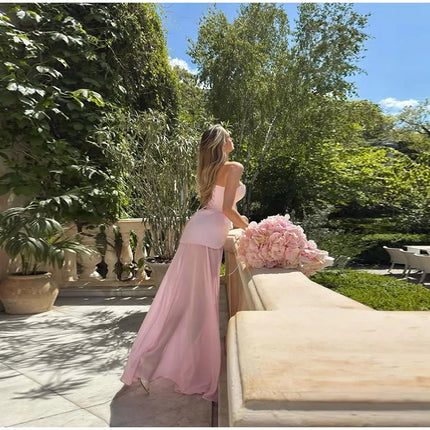 Elegant Set For women Long Skirt Side Slit Corset Top Lace Hem