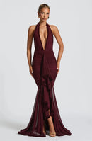 Women's Sexy Long Dress Deep V Neck Backless Elegant Party Gown-12