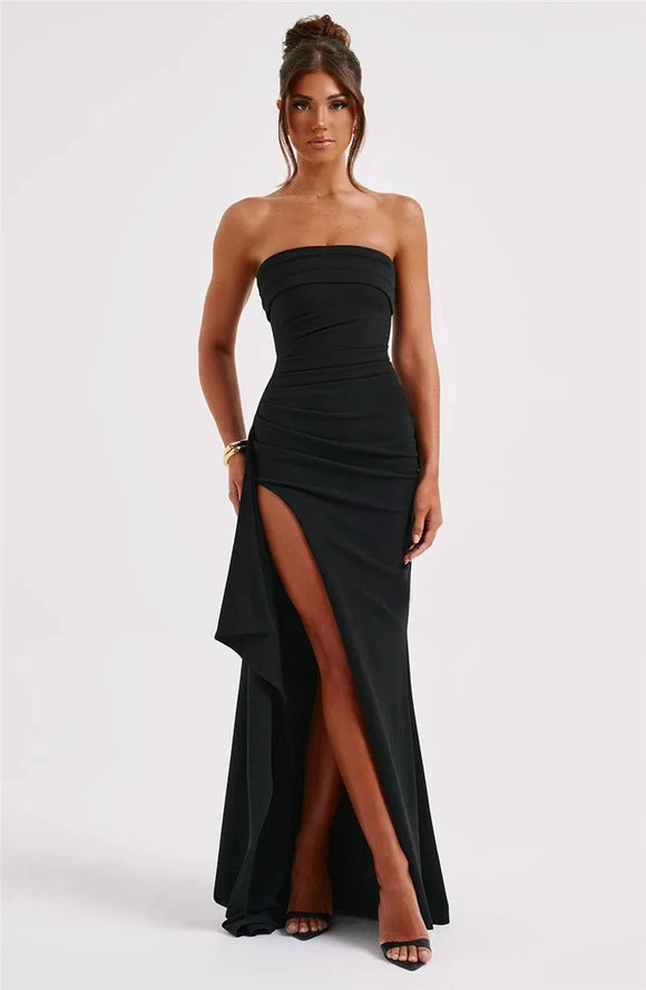 Sexy Maxi Dress Elegant Strapless Backless High-Slit Evening Wear