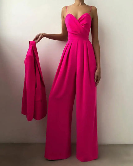 Women's Jumpsuit Sleeveless High Waist V Neck Wide Leg Romper
