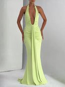 Sexy Maxi Dress Deep V-Neck Ruched Backless Elegant for Women