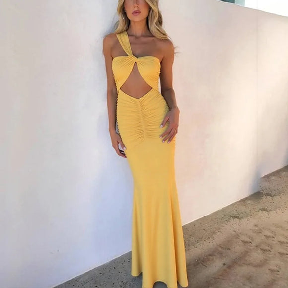 Women's Sexy Dress Hollow Out Sleeveless Pleated Bodycon Vintage