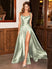 Women's Sexy Long Dress Spaghetti Strap Elegant Satin with Leg Slit