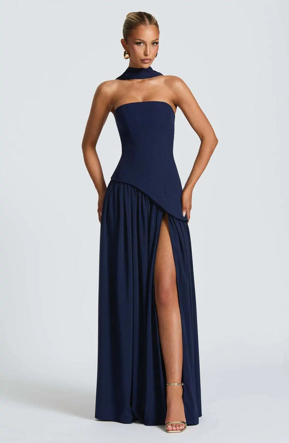 Women's Sexy Maxi Dress Elegant Strapless Backless High Slit Evening