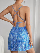 Sexy Dress Red Blue Floral Backless Elegant Summer For Women