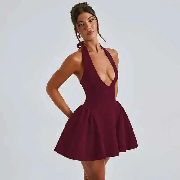 Women's Mini Dress Pleated A-Line Backless Sleeveless Sexy Elegant Gown