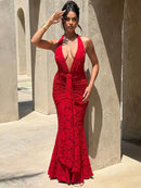 Women’s Dress Elegant Maxi Deep V Neck Backless Sleeveless Draped Ruched-26