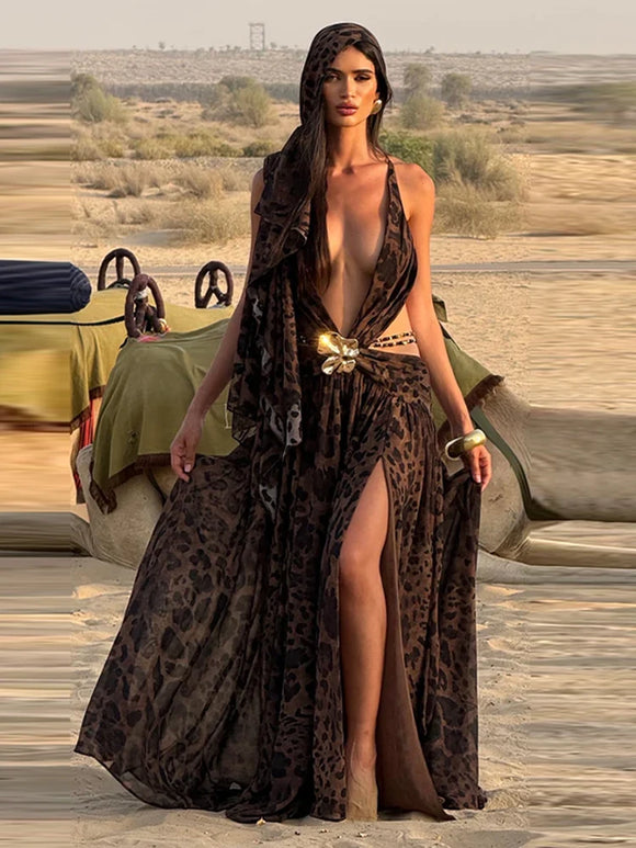 Indianna Women's Sexy Maxi Dress Halter Backless Elegant Slit