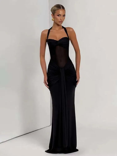 Women's Sexy Maxi Dress Elegant Pleated Lace Patchwork Evening Party
