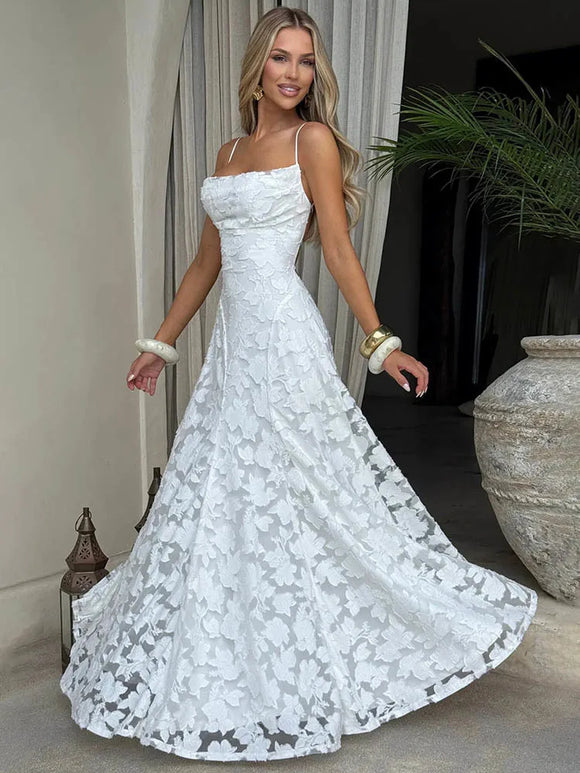 Vestido largo sexy de gasa con patchwork elegante con tirantes sin espalda