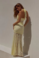 Women's Sexy Maxi Dress Elegant Lace Draped Ruched Backless Party