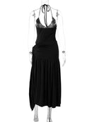 Sexy Set 2 Pieces for Women Elegant Lace Up Backless Bodysuit Slit Skirt-19