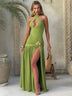 Maxi Dress Set Sexy Elegant Backless Halter Neck Bodysuit Slit Long Skirt