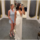 Robe longue sexy pour femme élégante décolleté en V profond froncée dos nu-15